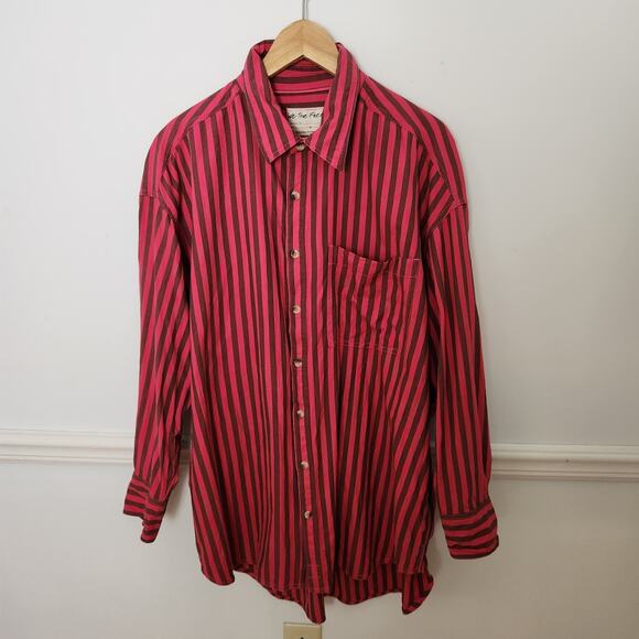 We The Free People Freddie Striped Shirt Size Large Womens Buttonup Oversized - Picture 1 of 10